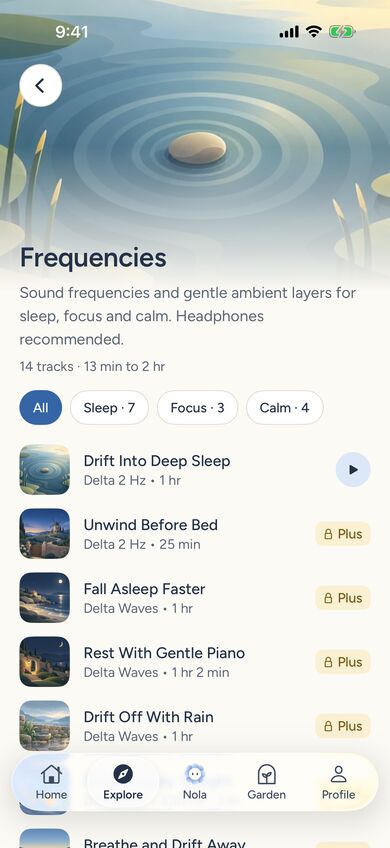 Frequencies collection: 14 tracks such as Drift Into Deep Sleep and Unwind Before Bed
