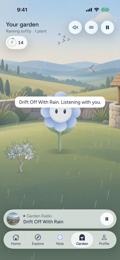 Garden Radio playing Drift Off With Rain while it rains softly in the garden